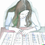 taxes - woman studying sheets of numbers